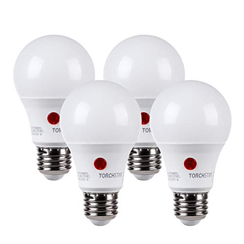 TORCHSTAR Dusk to Dawn Light Bulbs Outdoor, Sensor A19 LED Light Bulb, Auto on/Off Photocell Automatic for Outdoor Lighting, UL FCC DOE (Pack of 4)