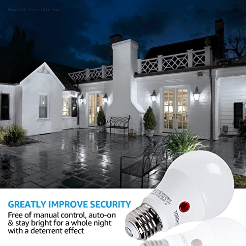 TORCHSTAR Dusk to Dawn Light Bulbs Outdoor, Sensor A19 LED Light Bulb, Auto on/Off Photocell Automatic for Outdoor Lighting, UL FCC DOE (Pack of 4)