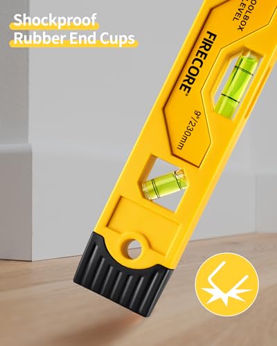 Torpedo Level Magnetic, Firecore 9 Inch Shockproof Small Leveler Tool with 3 Bubble Spirit Level 45 90 180 Degree, Construction Levelers