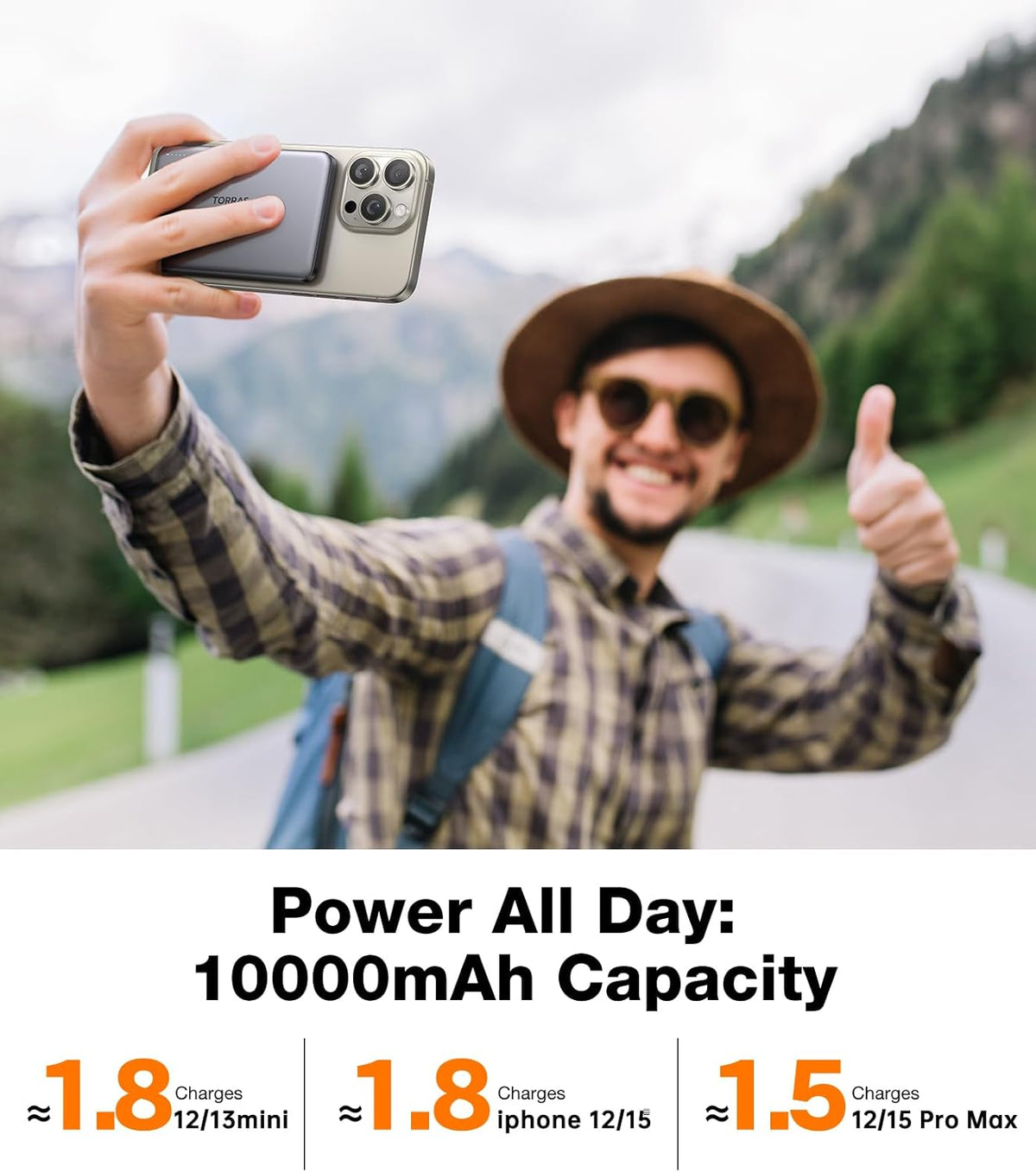 TORRAS MiniMag Power Bank, Ultra-Slim 10,000mAh Magnetic Wireless Portable Charger, 22.5W Fast Charging iPhone Air MagSafe Battery Pack (Gray)