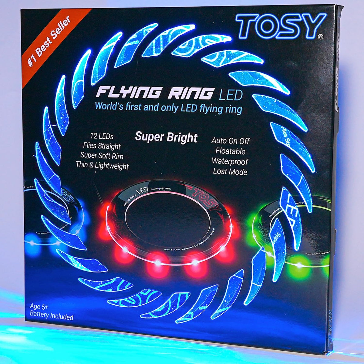 TOSY Flying Ring - 36 RGB Multicolor or 12 Monocolor LEDs, Super Bright, Lost Mode, Auto Light Up, Safe, Waterproof, Pool/Beach/Camping Toy