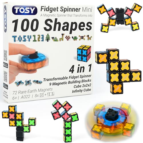TOSY Magnet Fidget Spinner Mini - 8 Blocks, 3 in 1 Toy, Transformable Fidget Spinner, Infinity Cube, 2x2 Puzzle Cube, STEM Sensory Stress Relief Toy