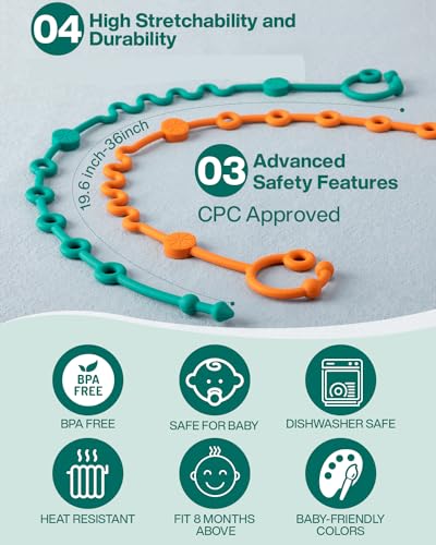 Toy Straps for Baby, 5pcs Adjustable Toy Holder for Stroller Accessories, Silicone Tether Pacifier Clip, No Throw Travel Essential Leash (5-Pack)