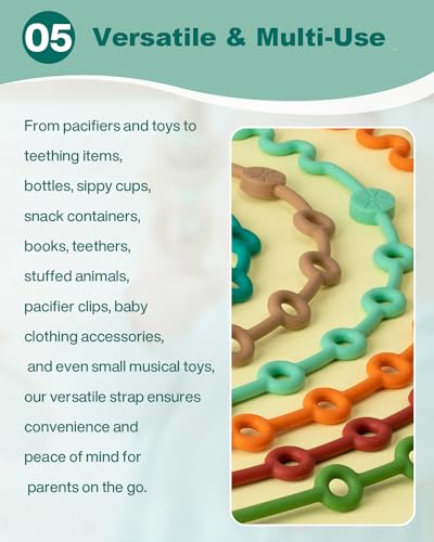 Toy Straps for Baby, 5pcs Adjustable Toy Holder for Stroller Accessories, Silicone Tether Pacifier Clip, No Throw Travel Essential Leash (5-Pack)