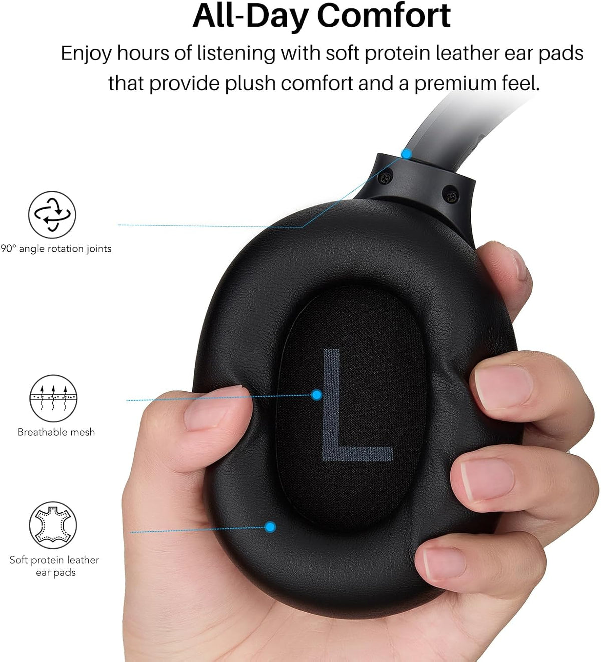TOZO HT3 Hybrid Noise Cancelling Headphones, 90H Playtime Wireless Over Ear Bluetooth Headset, Spatial Audio AI Chat with 5 Mics