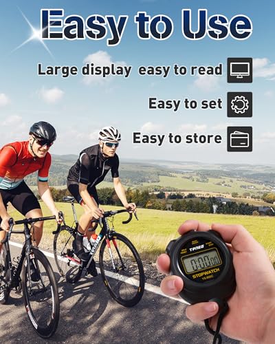 TPNEG Simple Stopwatch Timer - Easy to Use, Set Up, Read, and Carry - Large Display - On/Off, AAA Battery - Ideal for Coaches, Track and Field