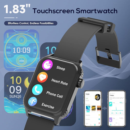 TRAUSI Smart Watch for Men, 120 Sports Modes Smartwatch with 1.83" HD Touchsreen, IP67 Waterproof, Sleep Monitor (Black)