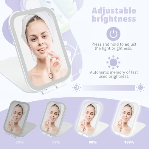 Travel Makeup Mirror, Portable Mirror with 3 Adjustable Light Settings, USB-Rechargeable Vanity Mirror with Lights,Gift for Women and Girls