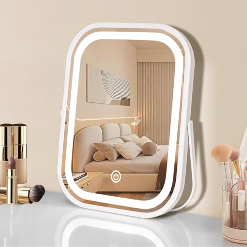 Travel Makeup Mirror with Lights, Portable Small Beauty LED Vanity Mirror with Lights, 1200mAh Battery, Dimmable Touch Screen