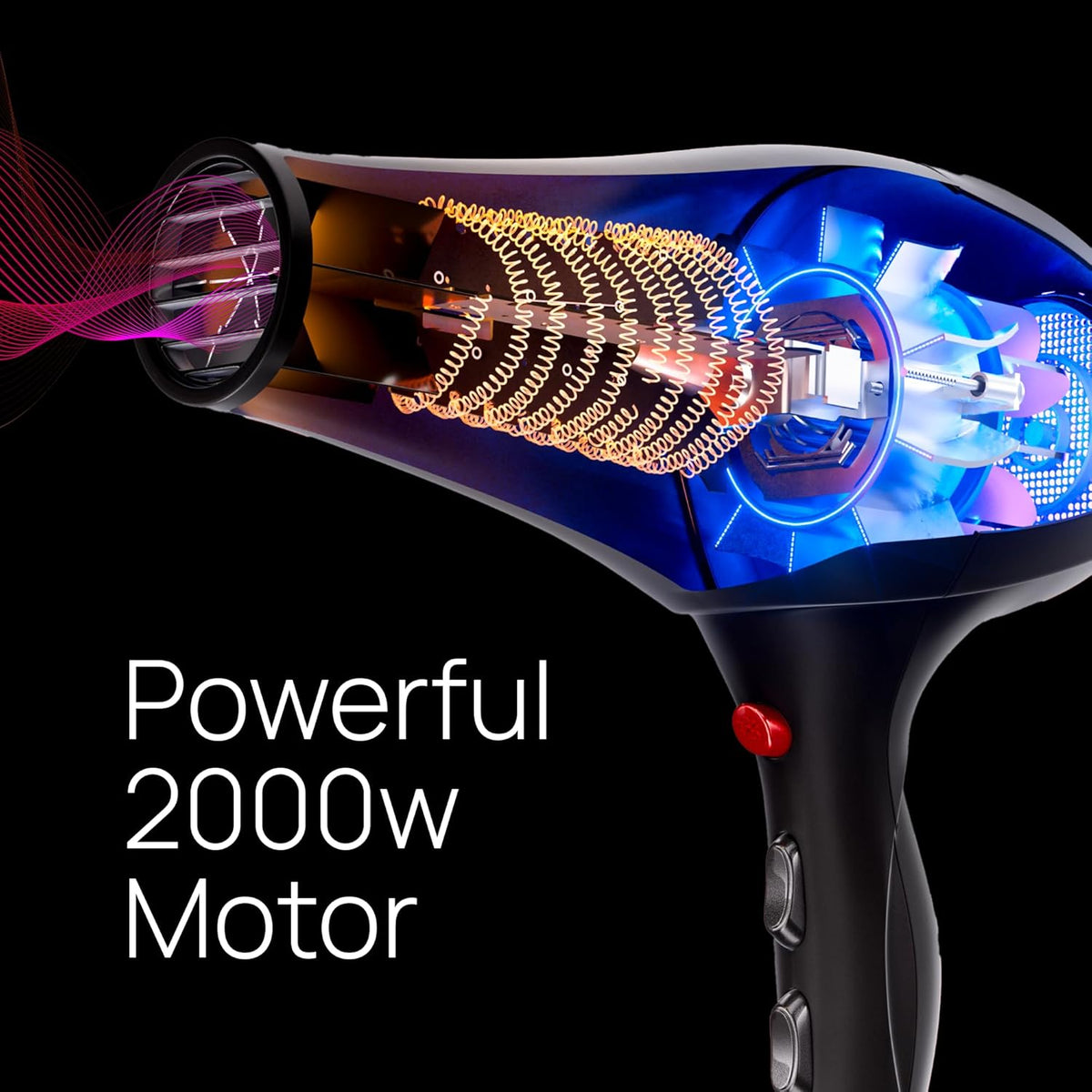 TREZORO Professional Blow Dryer for Women - Ionic Hair Dryer 2000W for Salon & Personal Use - Powerful, Fast & Quiet Drying for Curly Hair (Black)