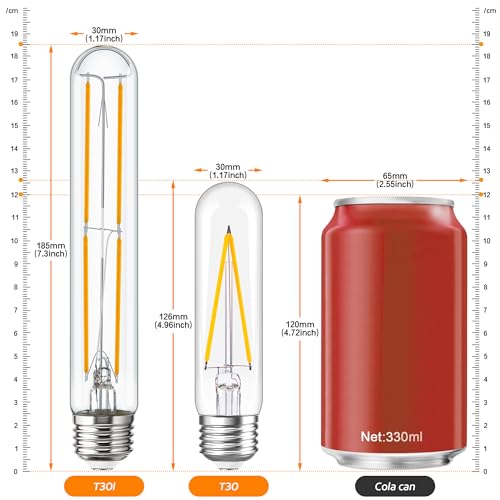Tubular Light Bulb 7.3 Inch Dimmable T10 LED Bulb E26 6W 60 Watts Edison Bulbs 2700K Solf White, 185mm Long for Wall Sconces, Pendant, Livingroom