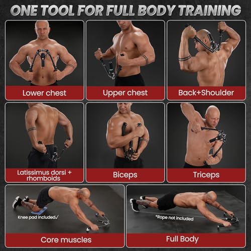 Twister Arm Trainer, 3 in 1 Hydraulic Power Chest Workout Equipment with Ab Roller Wheels and Hooks, Adjustable 22-440lbs Arm Trainer for Men Women
