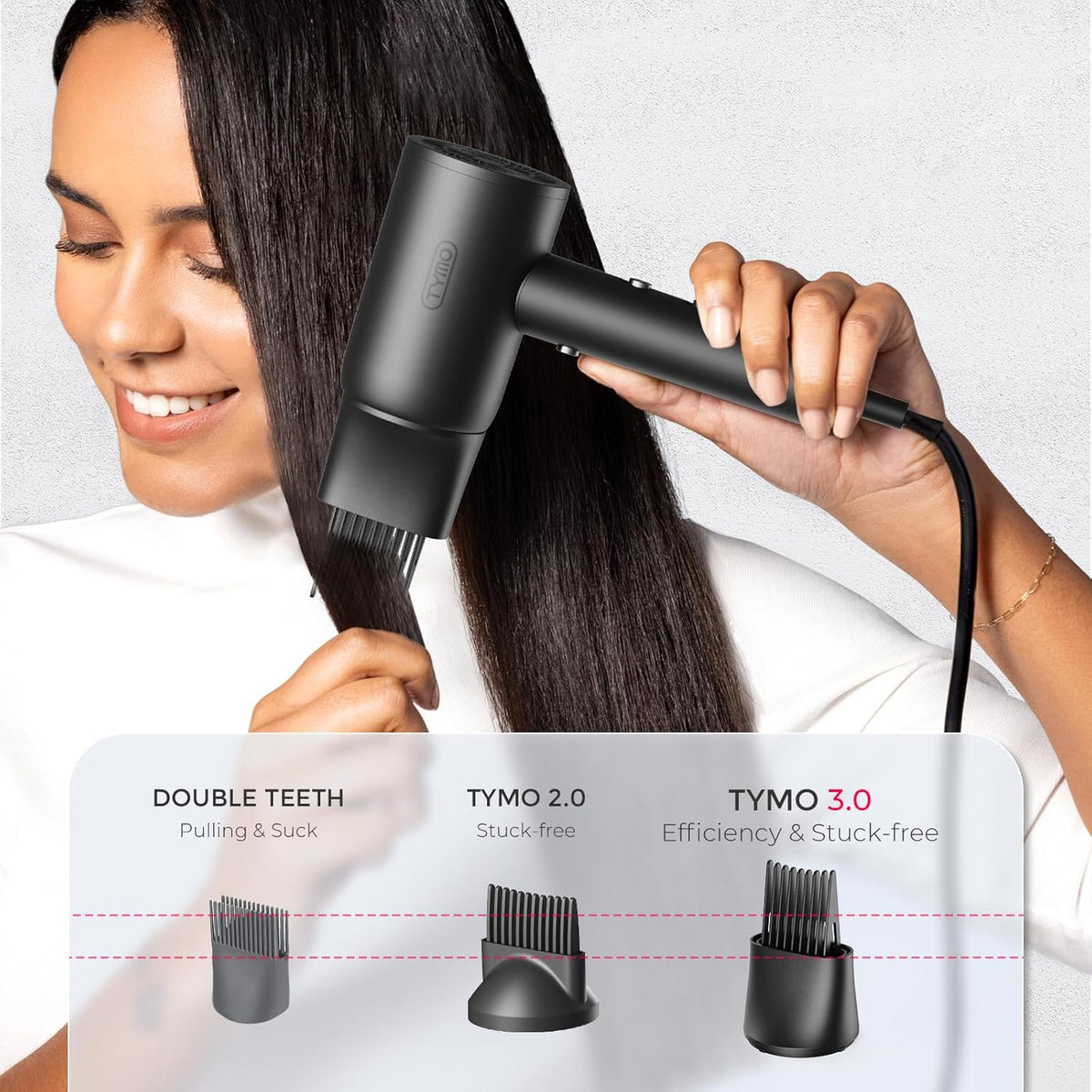 TYMO Diffuser Hair Dryer Blow Dryer - 300 Million Ionic Hairdryer with Diffuser & Comb Attachment for Curly Hair, Professional Blowdryer (Black)