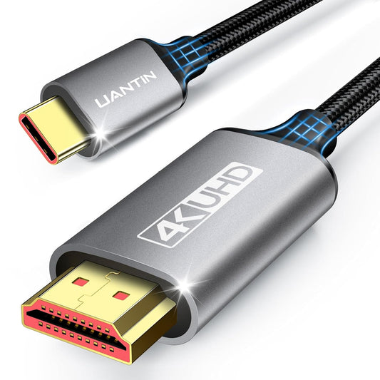 UANTIN USB C to HDMI Cable 6Ft - 4K High-Speed USB 3.1 Type-C to HDMI Cord, Thunderbolt 3/4/5 Compatible, with MacBook, Galaxy S9 to S24, iPhone 15/16