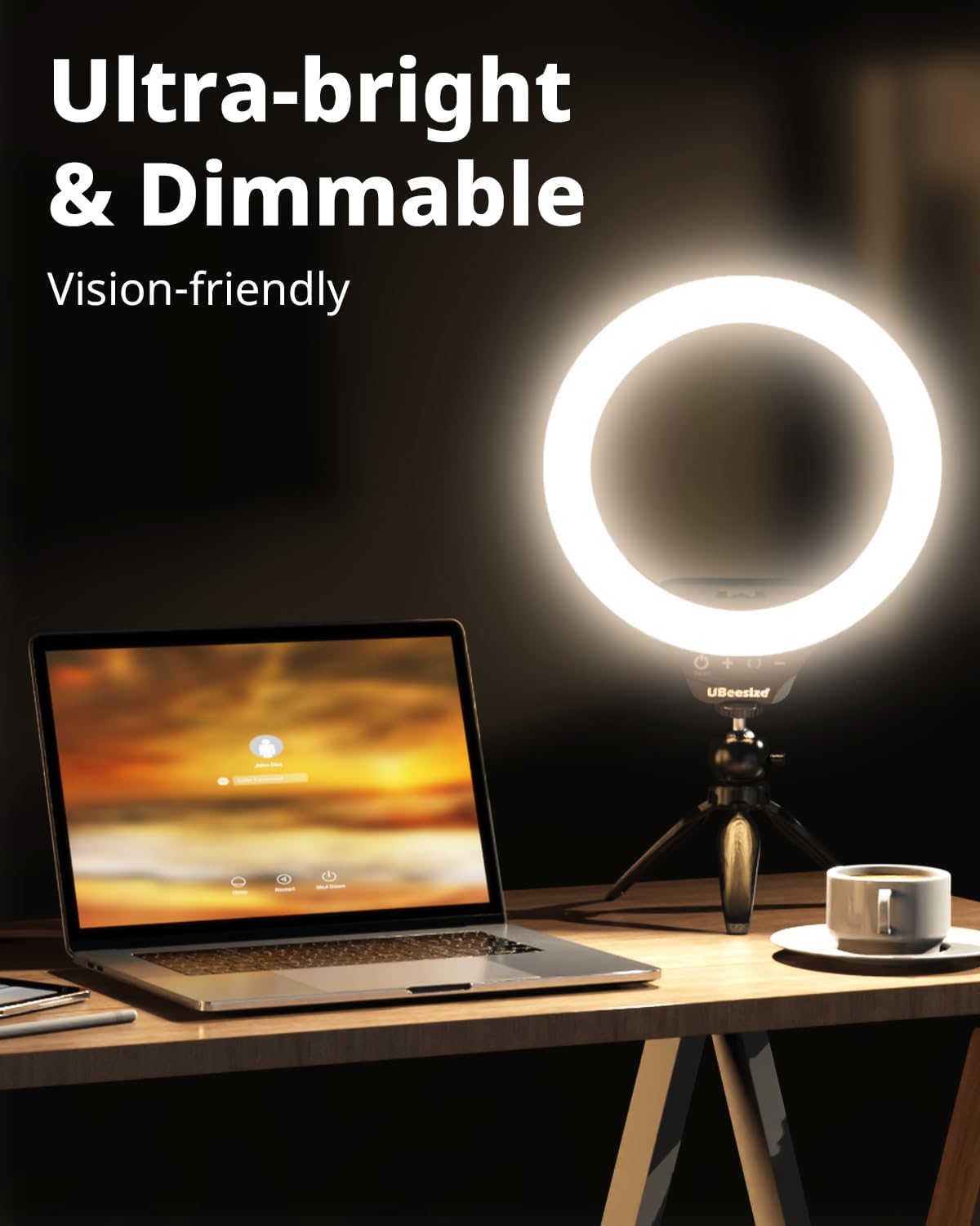 UBeesize 12" Desk Ring Light with Stand & Phone Holder - Adjustable Studio Light for Photography,Zoom Meetings, YouTube, TikTok, Live Streaming