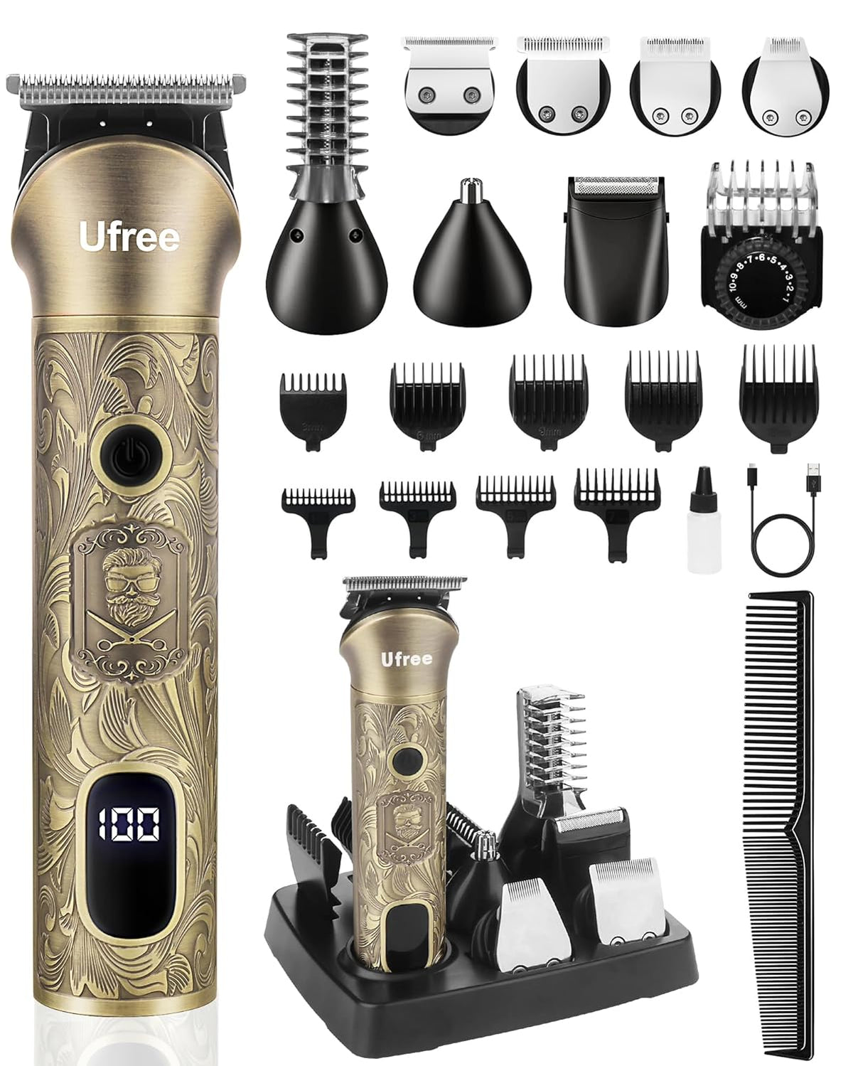 Ufree Beard Trimmer for Men, Electric Razor Shaver, Cordless Hair Clipper Shaving Kit for Mustache Body Nose Ear Hair Facial