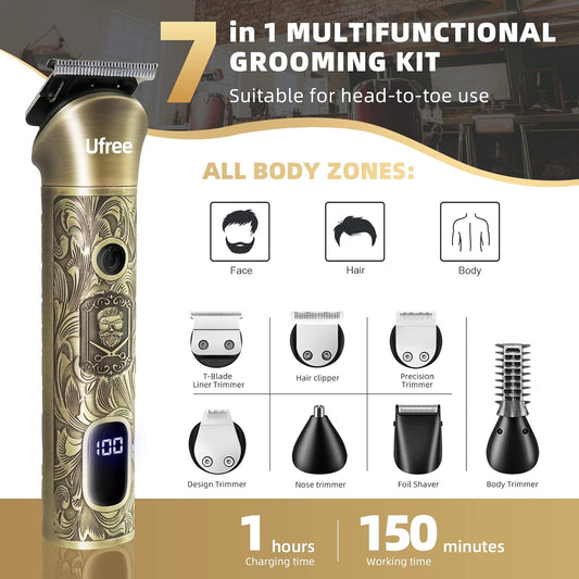 Ufree Beard Trimmer for Men, Electric Razor Shaver, Cordless Hair Clipper Shaving Kit for Mustache Body Nose Ear Hair Facial