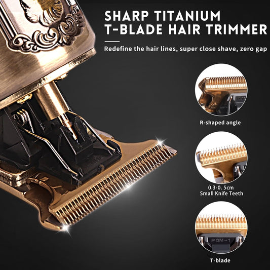 Ufree Professional Beard Trimmer for Men, Zero Gapped T-Blade Hair Clipper & Mustache Trimmer Kit with LCD Display, Precision Edgers