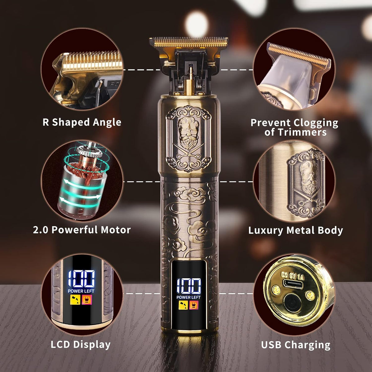 Ufree Professional Beard Trimmer for Men, Zero Gapped T-Blade Hair Clipper & Mustache Trimmer Kit with LCD Display, Precision Edgers