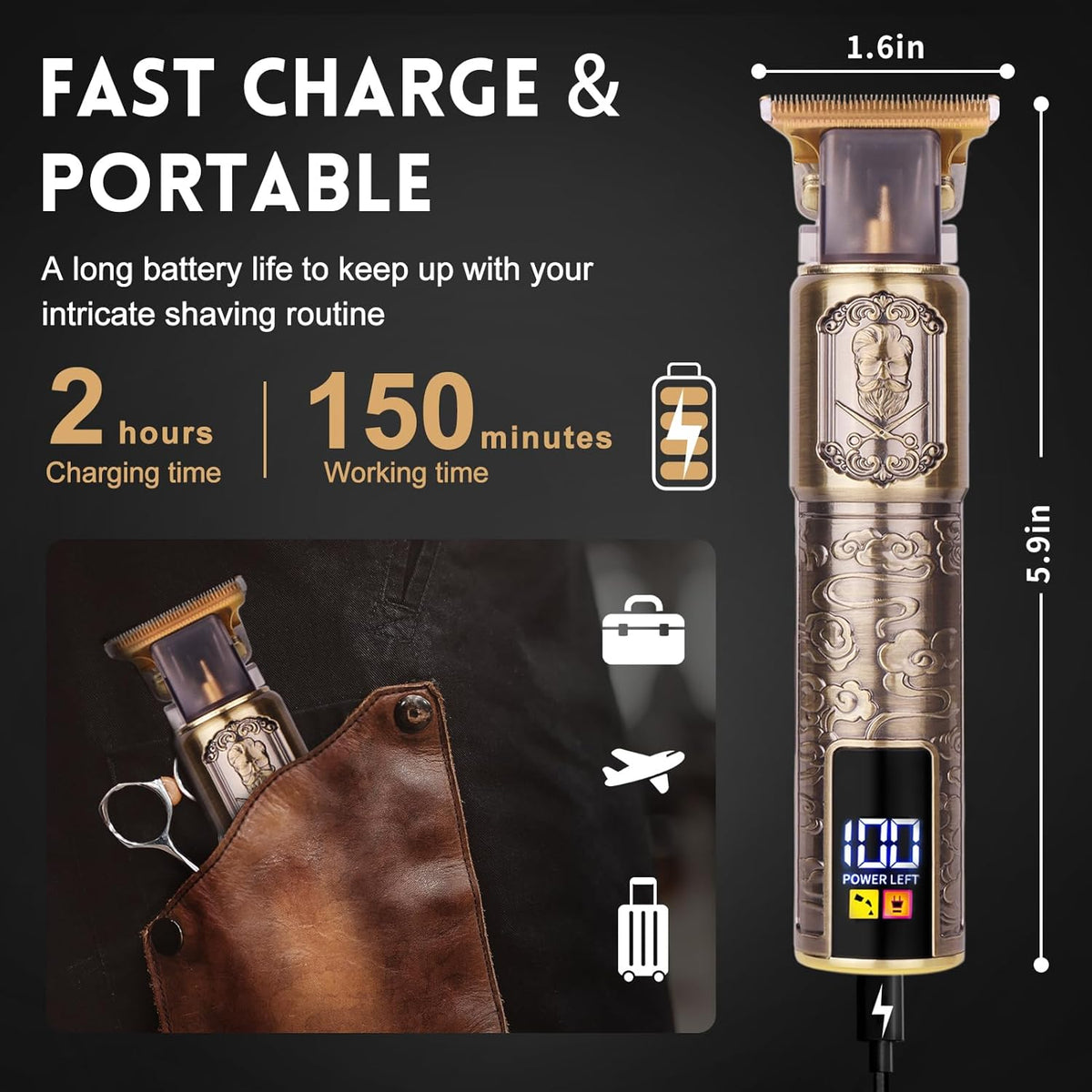 Ufree Professional Beard Trimmer for Men, Zero Gapped T-Blade Hair Clipper & Mustache Trimmer Kit with LCD Display, Precision Edgers