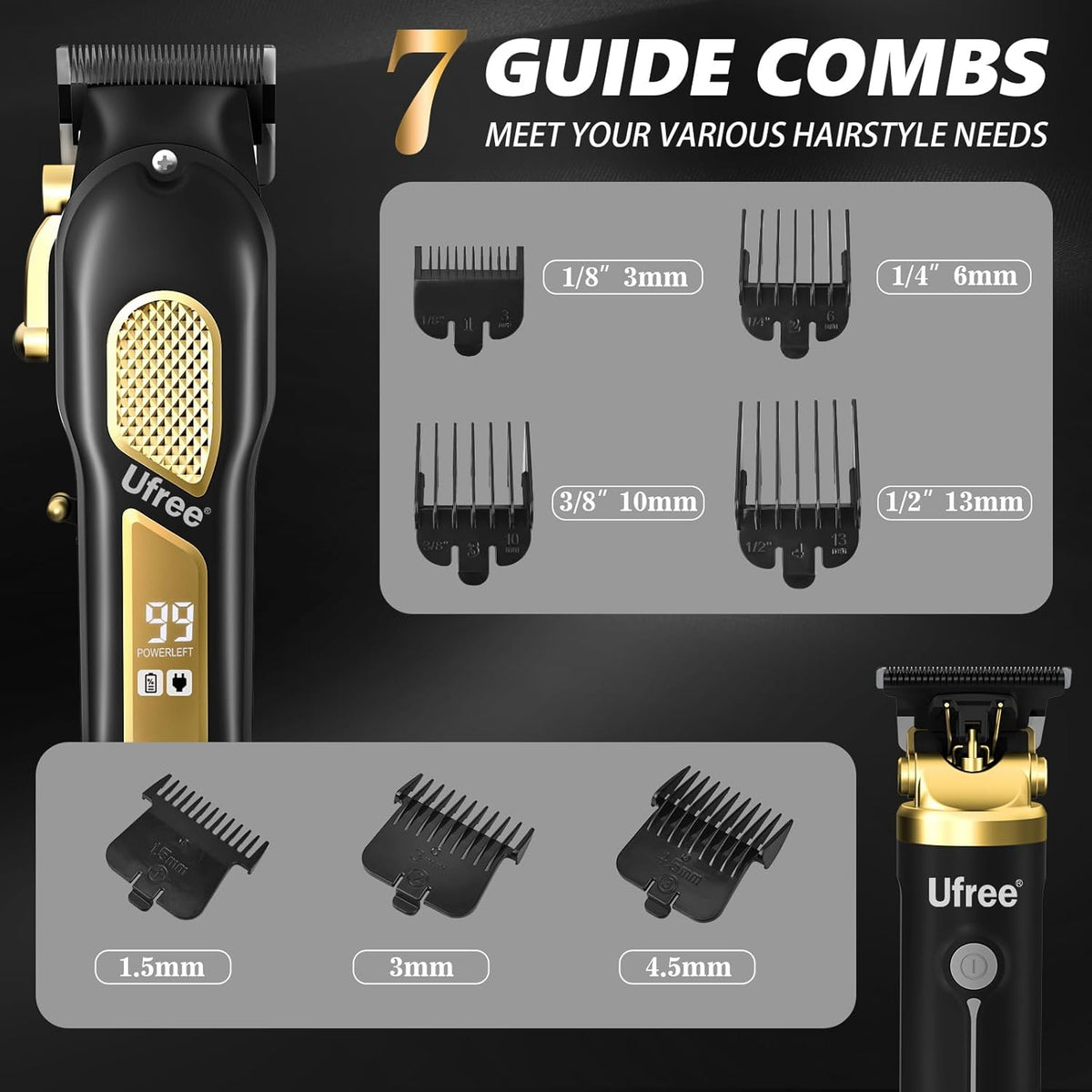Ufree Professional Cordless Clippers and Trimmers Set for Men for Hair Cutting, Beard Trimmer, Barber Clippers, Rechargeable Electric Shaver