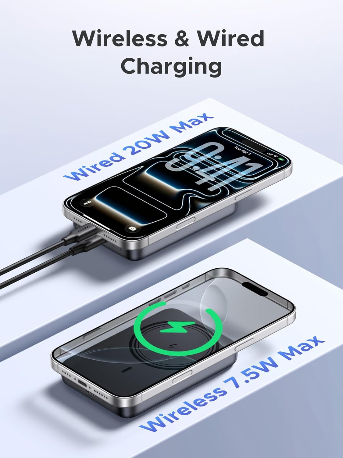 UGREEN Magnetic Power Bank,10,000mAh Wireless Portable Charger, PD 20W Fast Charging Battery Pack with USB-C for Magsafe