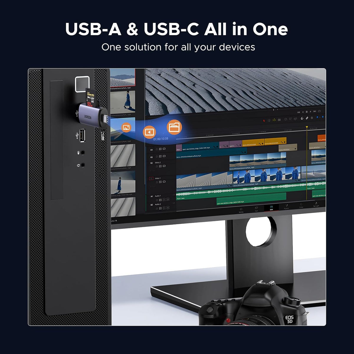 UGREEN SD Card Reader USB C, USB 3.0 Micro SD Card Reader 2 in 1 Memory Card Reader for MicroSD SDHC SDXC Compatible with PC Computer MacBook Laptop