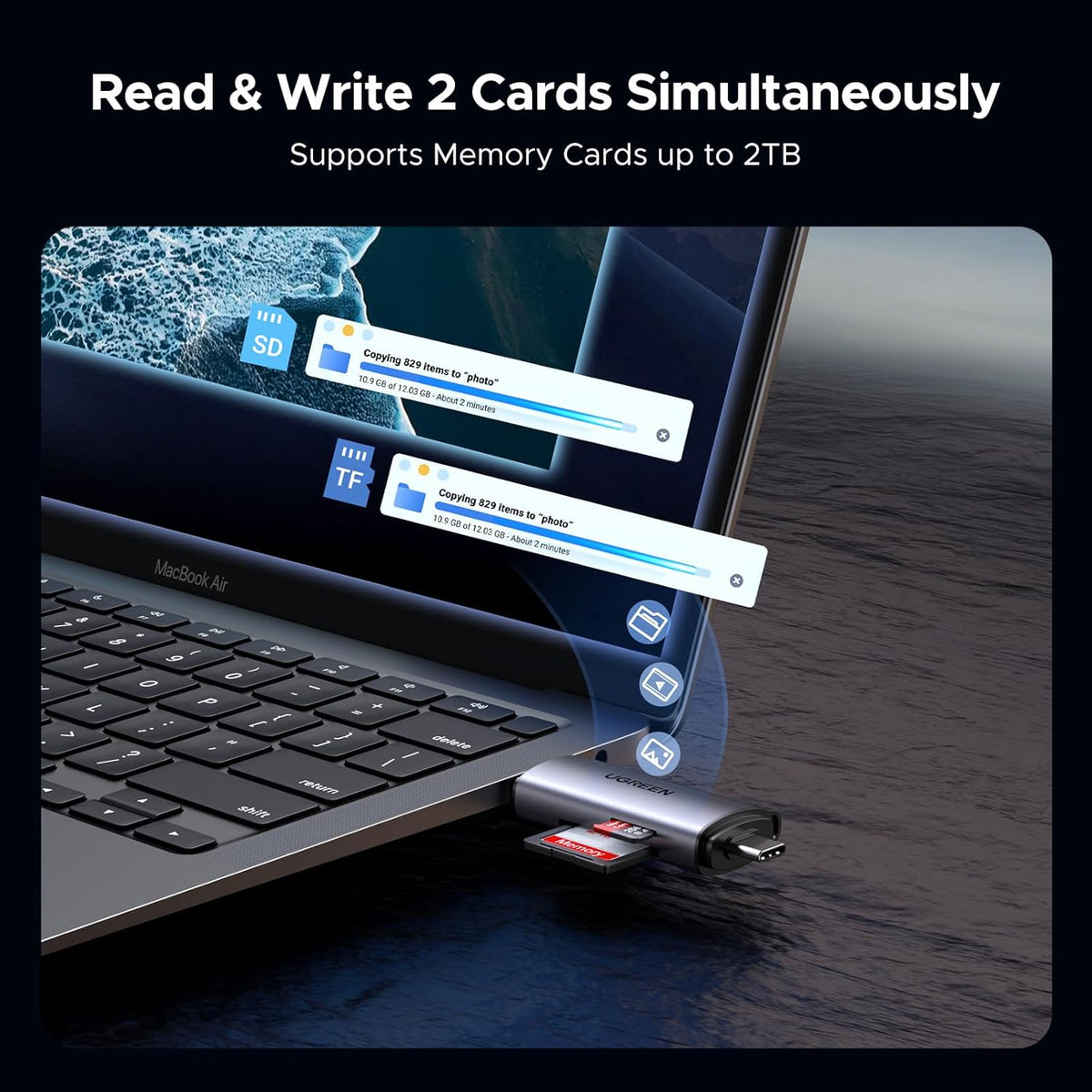 UGREEN SD Card Reader USB C, USB 3.0 Micro SD Card Reader 2 in 1 Memory Card Reader for MicroSD SDHC SDXC Compatible with PC Computer MacBook Laptop