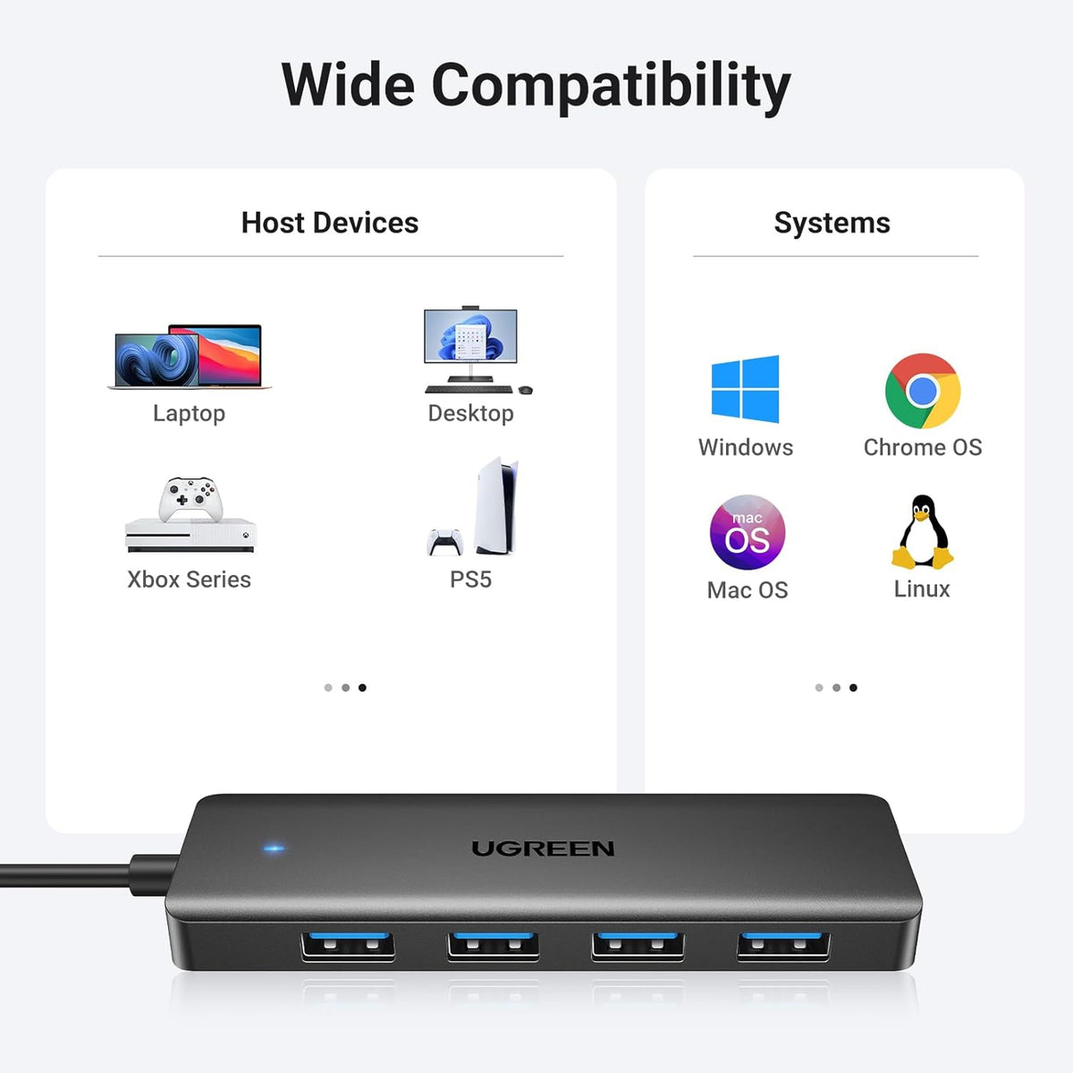 UGREEN USB 3.0 Hub, 4 Ports USB A Splitter Ultra-Slim USB Expander for Mouse, Keyboard, Flash Drive, U Disk, Printer Compatible with Laptop