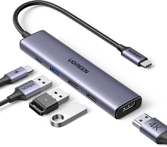 UGREEN USB C Hub 5 in 1 Multiport Adapter Revodok 105 4K HDMI, 100W Power Delivery, 3 USB-A Data Ports, USB C Dongle for MacBook Pro/Air, iPad Pro