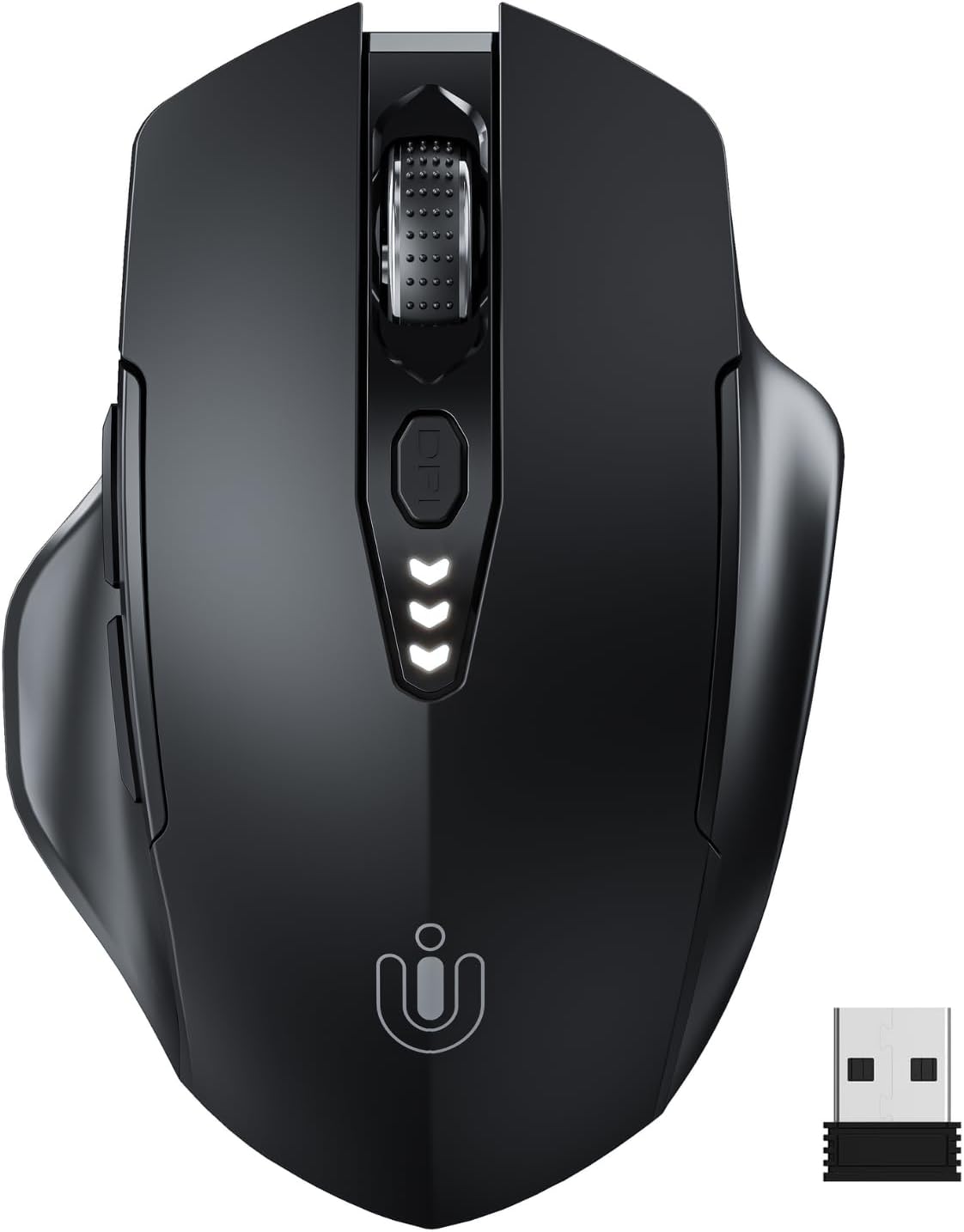 Uineer Wireless Mouse, Upgraded 2.4GHz Rechargeable (Battery Level Visible) Ergonomic Computer Mouse, 4 Levels DPI (Matte Black)