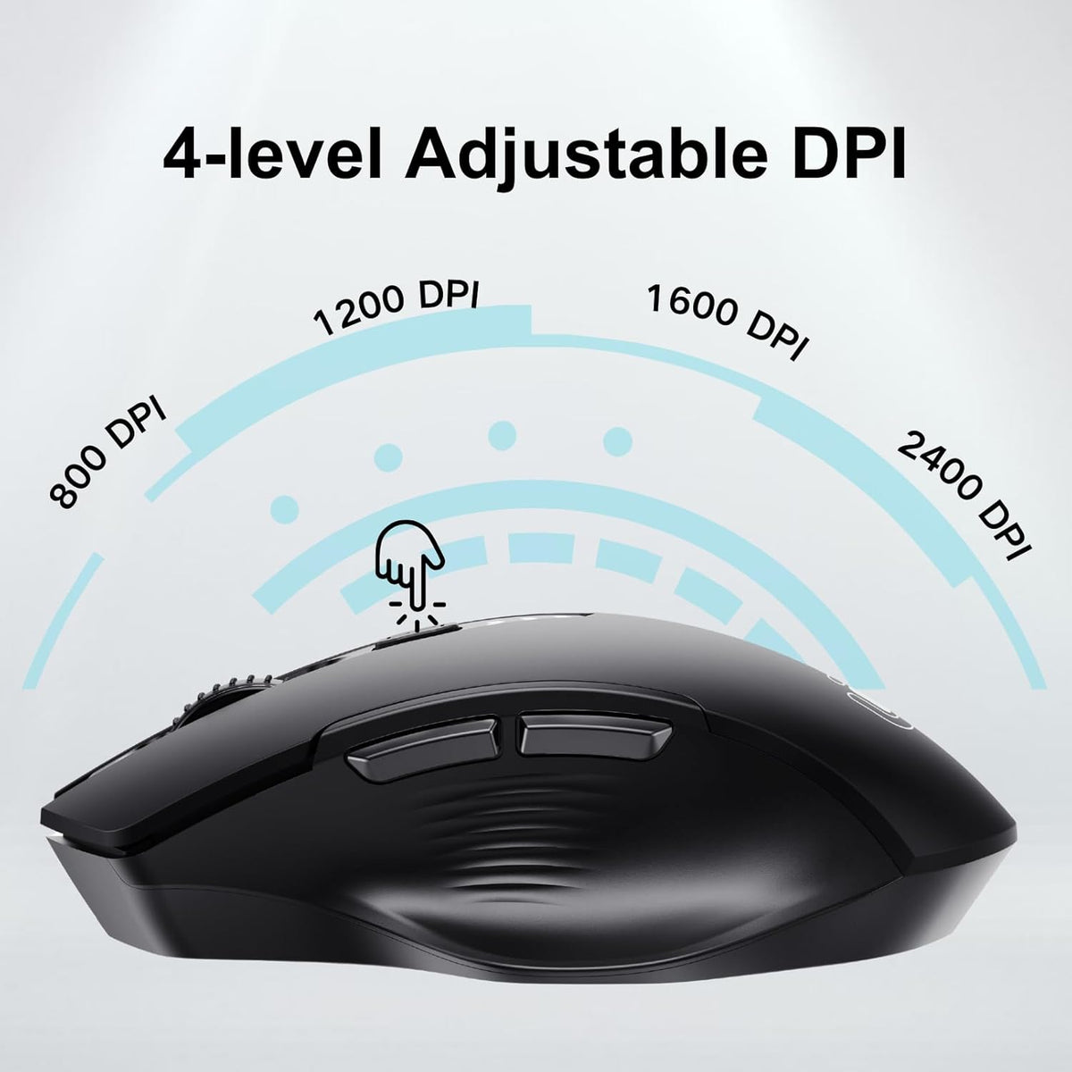 Uineer Wireless Mouse, Upgraded 2.4GHz Rechargeable (Battery Level Visible) Ergonomic Computer Mouse, 4 Levels DPI (Matte Black)