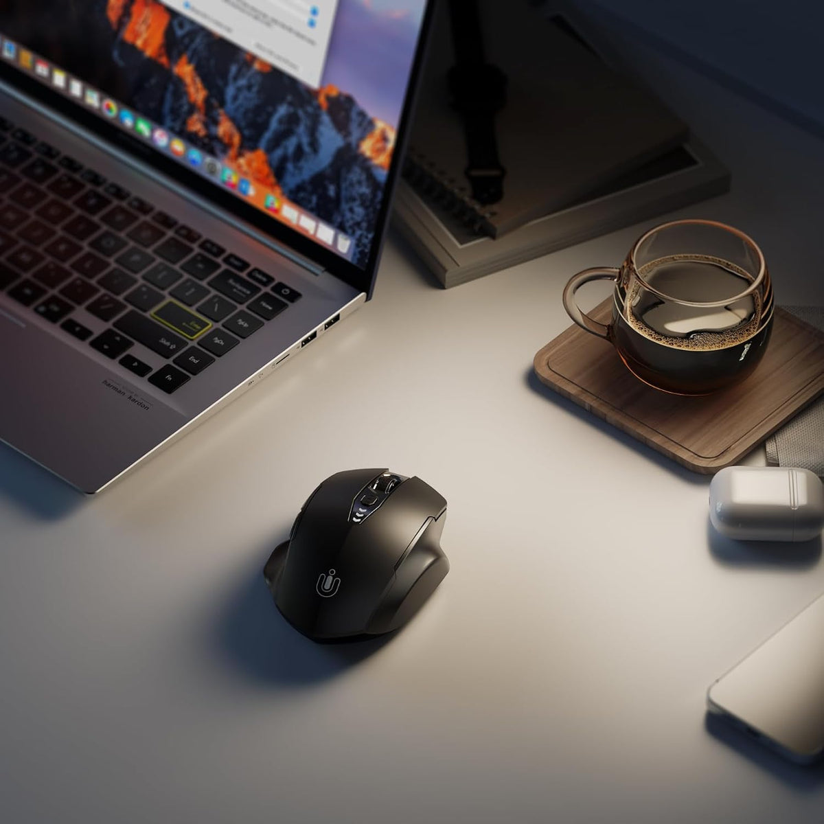 Uineer Wireless Mouse, Upgraded 2.4GHz Rechargeable (Battery Level Visible) Ergonomic Computer Mouse, 4 Levels DPI (Matte Black)