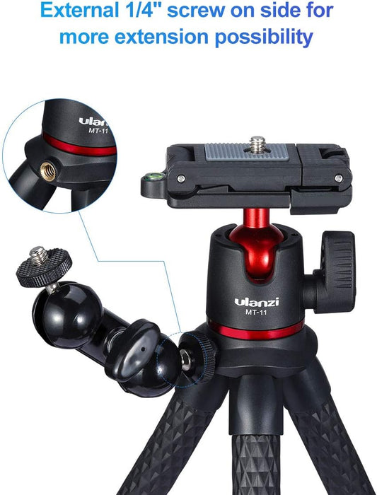 ULANZI Camera Tripod, Mini Flexible Stand w Hidden Phone Holder w Cold Shoe Mount, 1/4'' Screw f Magic Arm