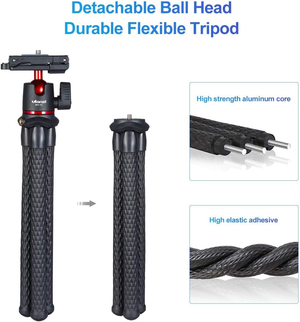 ULANZI Camera Tripod, Mini Flexible Stand w Hidden Phone Holder w Cold Shoe Mount, 1/4'' Screw f Magic Arm