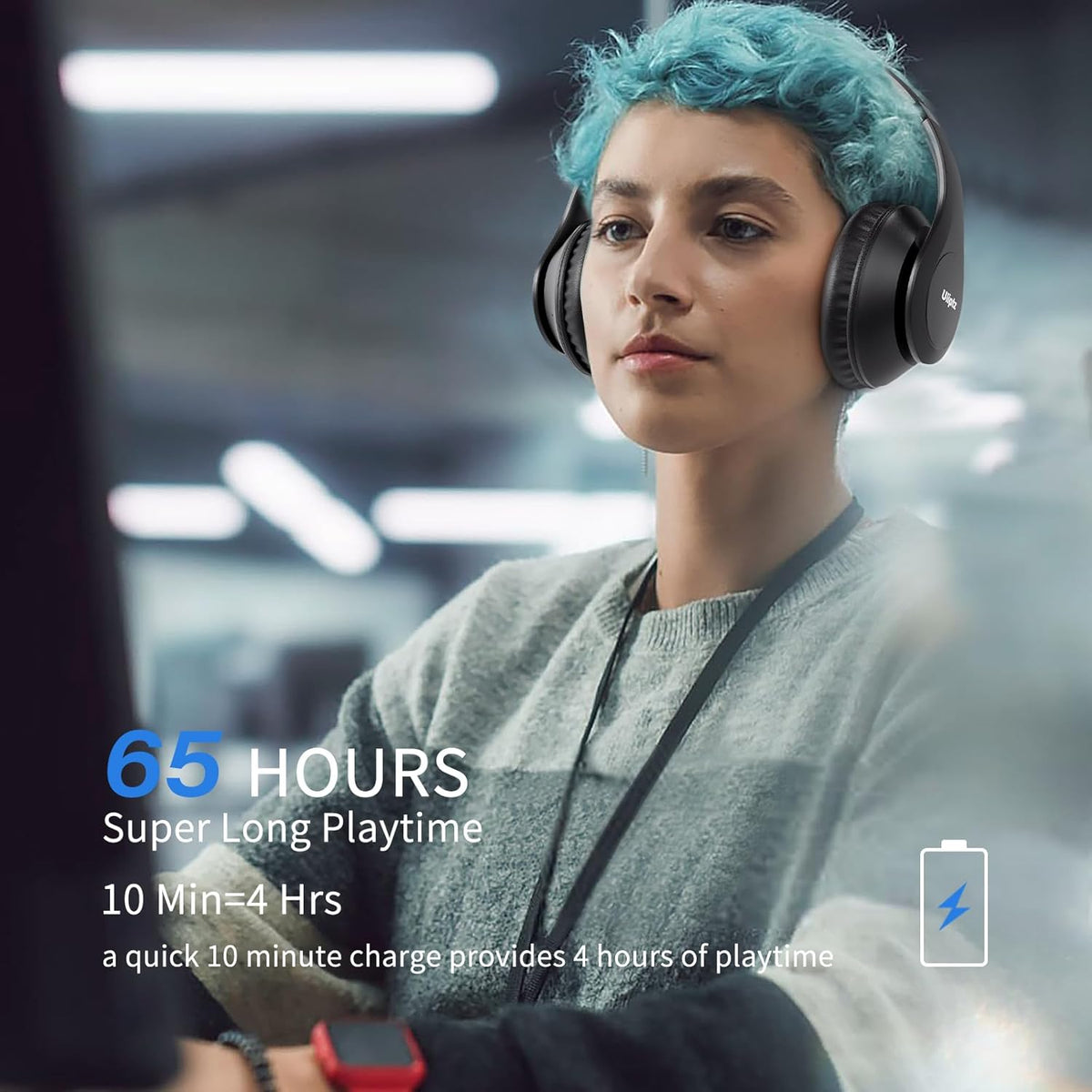 Uliptz Wireless Bluetooth Headphones, 65H Playtime, 6 EQ Sound Modes, HiFi Stereo Over Ear Headphones with Microphone