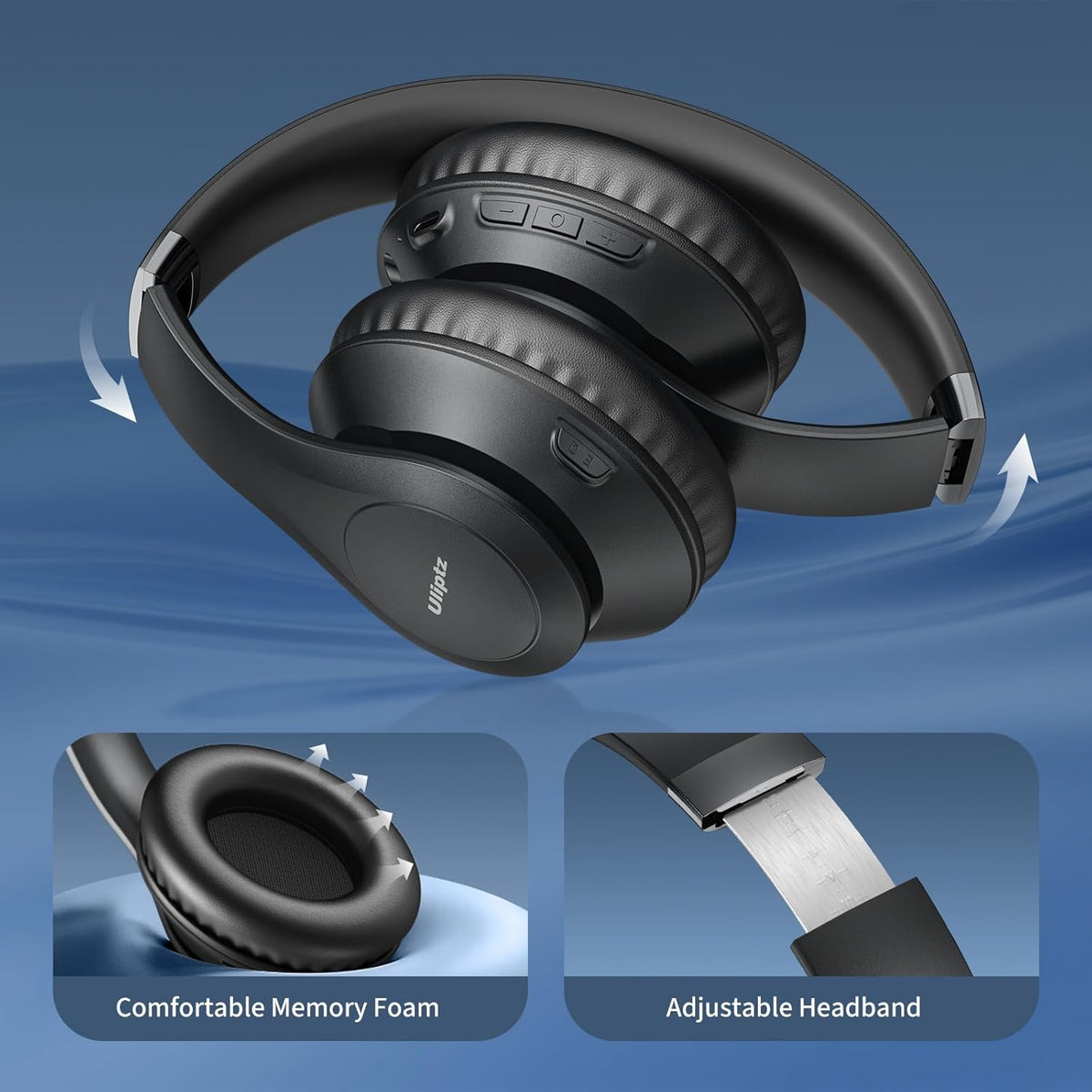 Uliptz Wireless Bluetooth Headphones, 65H Playtime, 6 EQ Sound Modes, HiFi Stereo Over Ear Headphones with Microphone