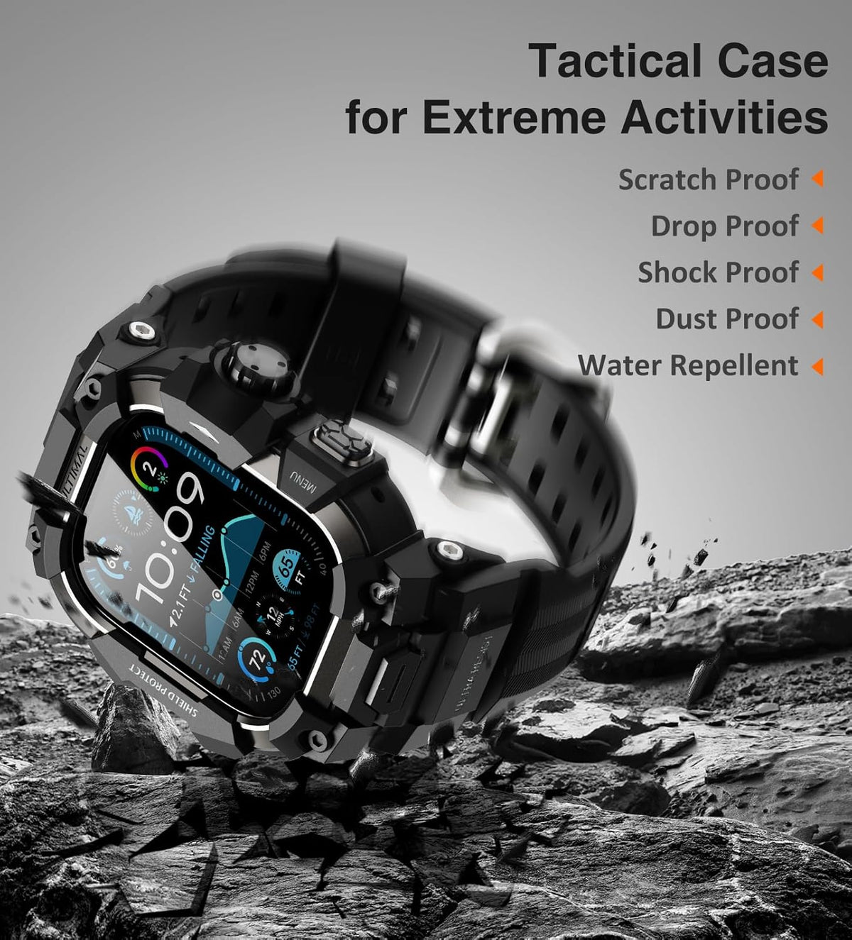ULTIMAL Rugged Case with Band for Apple Watch 49mm, Compatible with Apple Watch Ultra 3/2/1, Shockproof Bumper Cover (Black, 49mm)