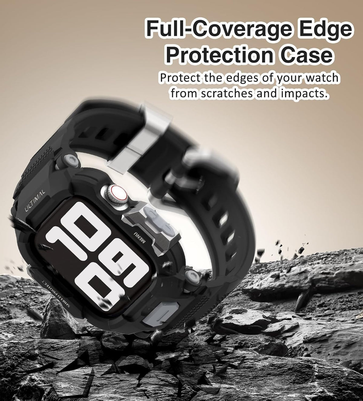 ULTIMAL Rugged Case with Band for Apple Watch Band Series 42mm 11/10, Shockproof Bumper Cover, Full Protective Shockproof (Black)