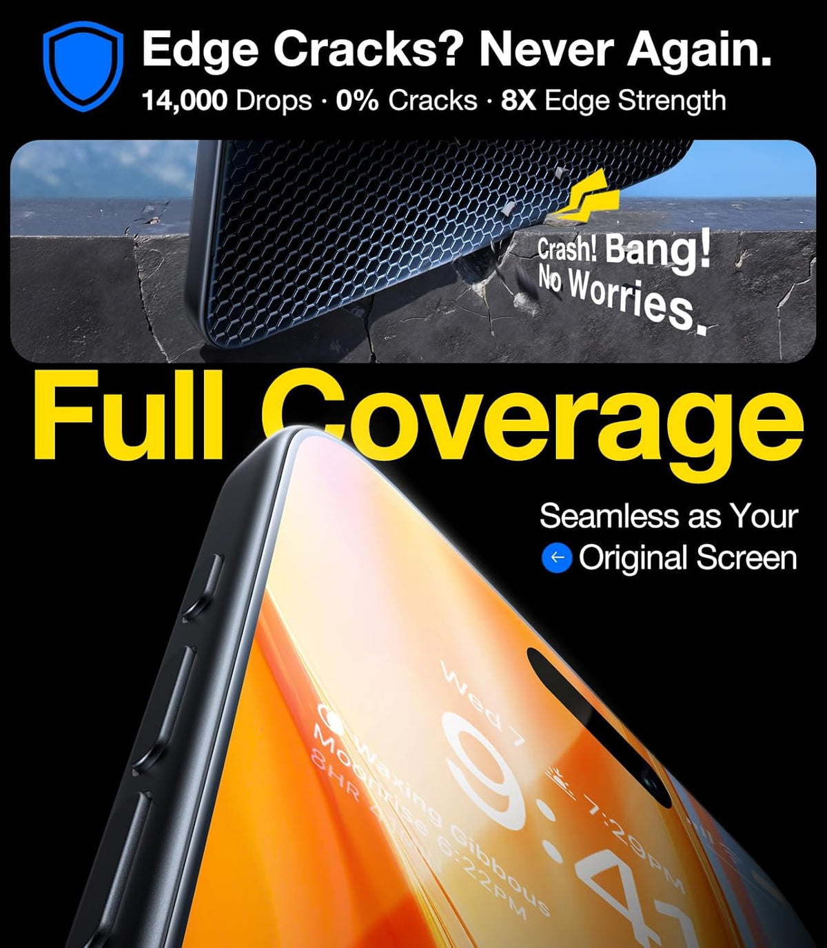 UltraGlass UNBREAK TOP 9H+ Glass for iPhone 16 Pro Max Screen Protector, Shatterproof (2 Pack)