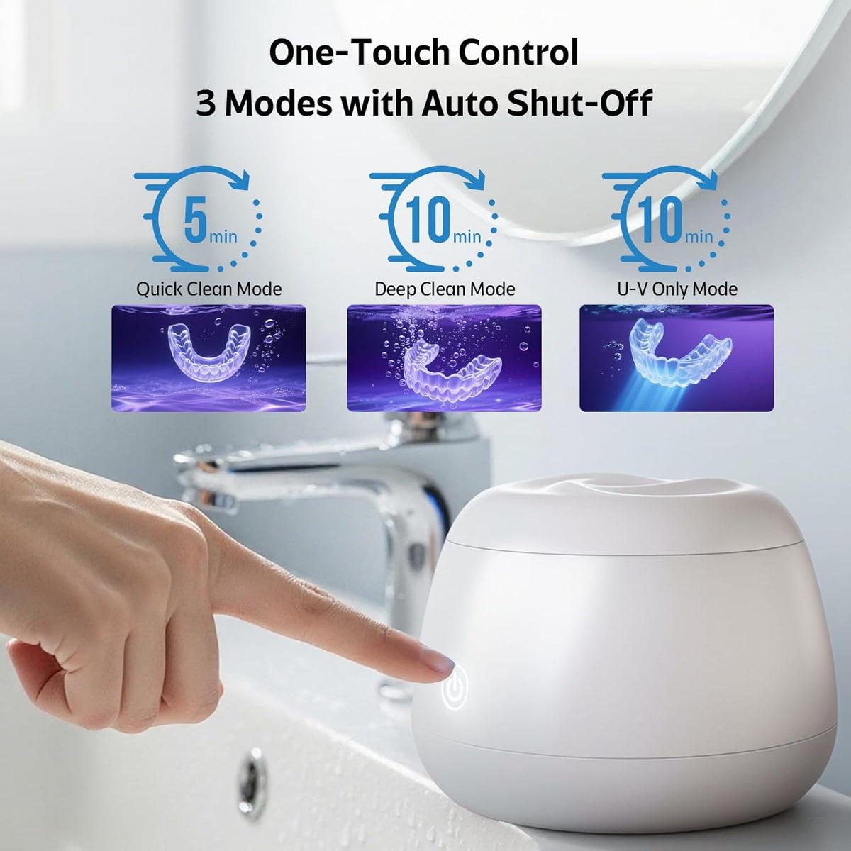Ultrasonic Retainer Cleaner Machine 48kHz Denture and Aligner Cleaning Pod for Mouth Guards Night Guards Dental Trays Braces Toothbrushes (White)