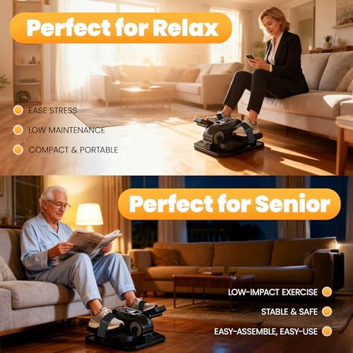 Under Desk Elliptical Machine, Elliptical Leg Exerciser as Seen on TV for Senior with Remote Control, Portable Quiet Electric Seated Pedal (Black)