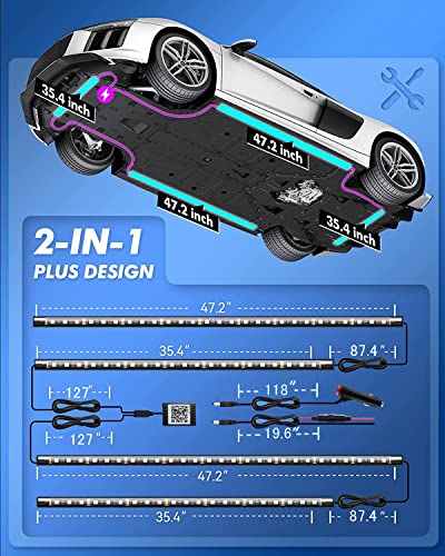 Underglow Kit for Car, Led Underglow Lights with App and Remote Control, 16 Million RGB Colors, 29 Preset Modes, Music & DIY Mode