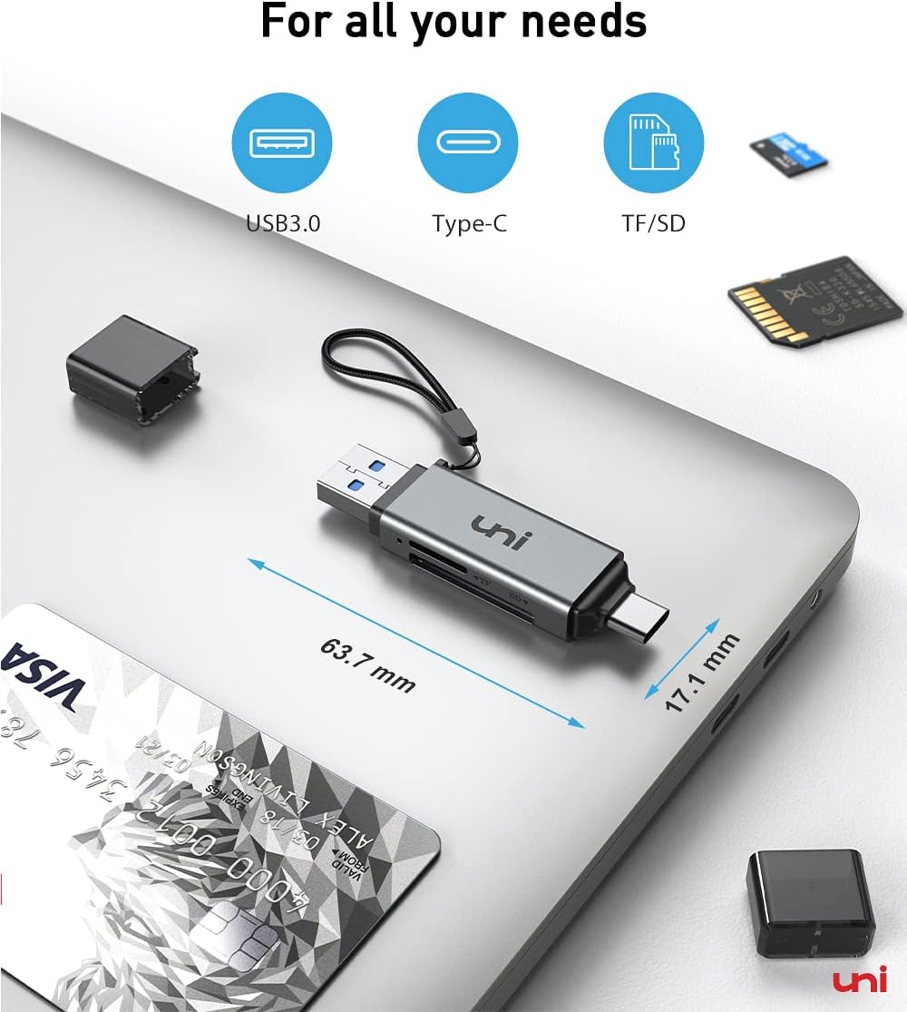 uni SD Card Reader, High-Speed USB C to Micro SD Card Adapter USB 3.0 Dual Slots, Memory Card Reader for SD/Micro SD/SDHC/SDXC/MMC