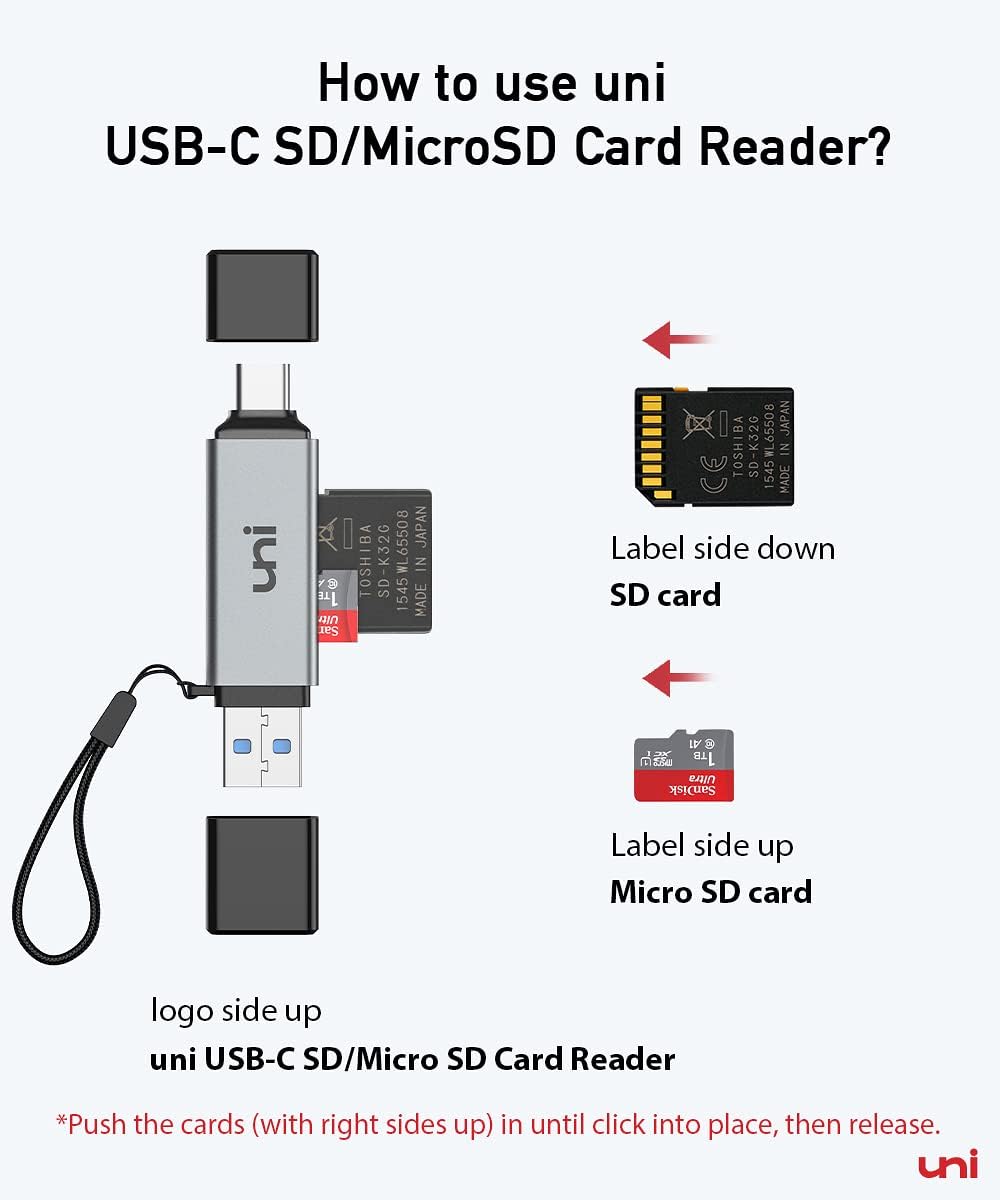 uni SD Card Reader, High-Speed USB C to Micro SD Card Adapter USB 3.0 Dual Slots, Memory Card Reader for SD/Micro SD/SDHC/SDXC/MMC