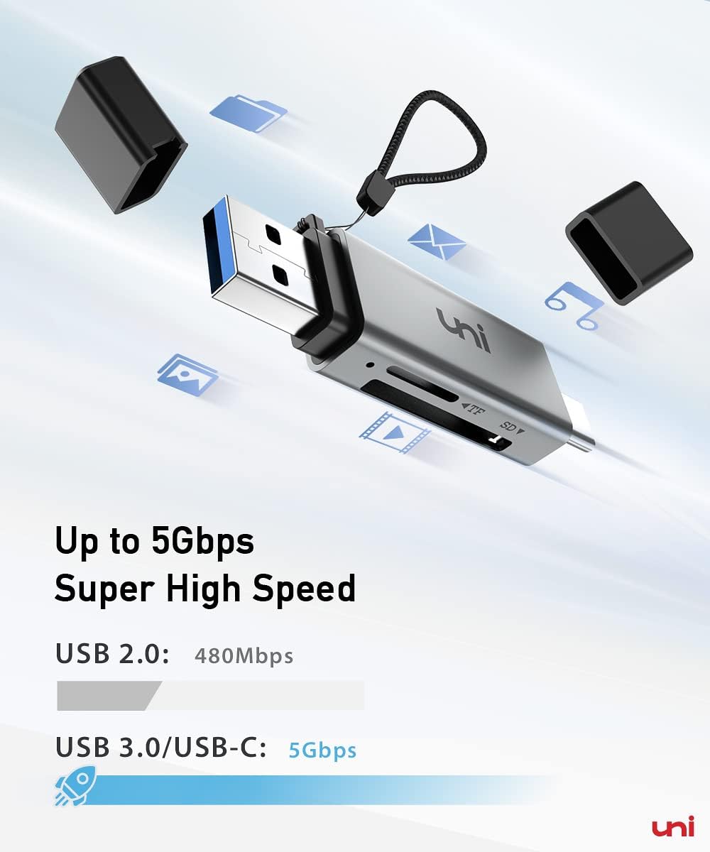 uni SD Card Reader, High-Speed USB C to Micro SD Card Adapter USB 3.0 Dual Slots, Memory Card Reader for SD/Micro SD/SDHC/SDXC/MMC
