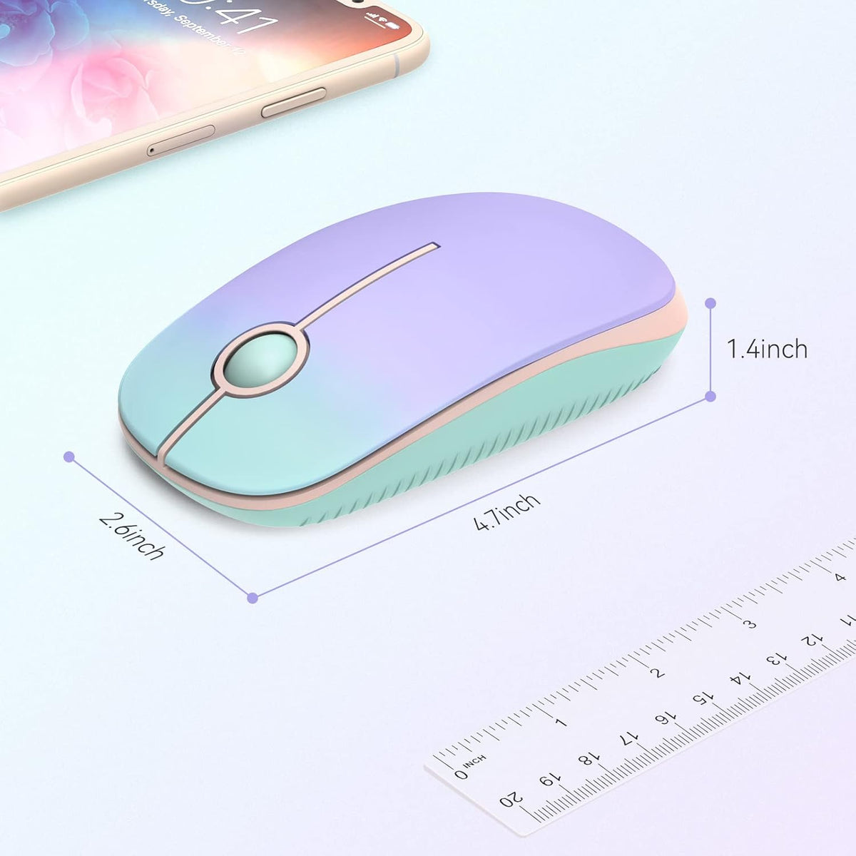 Unipows Wireless Mouse - 2.4G Slim Portable Computer Mouse with Nano Receiver, Less Noise Mobile Optical Mice for Notebook, PC (Gradient Mint Green)