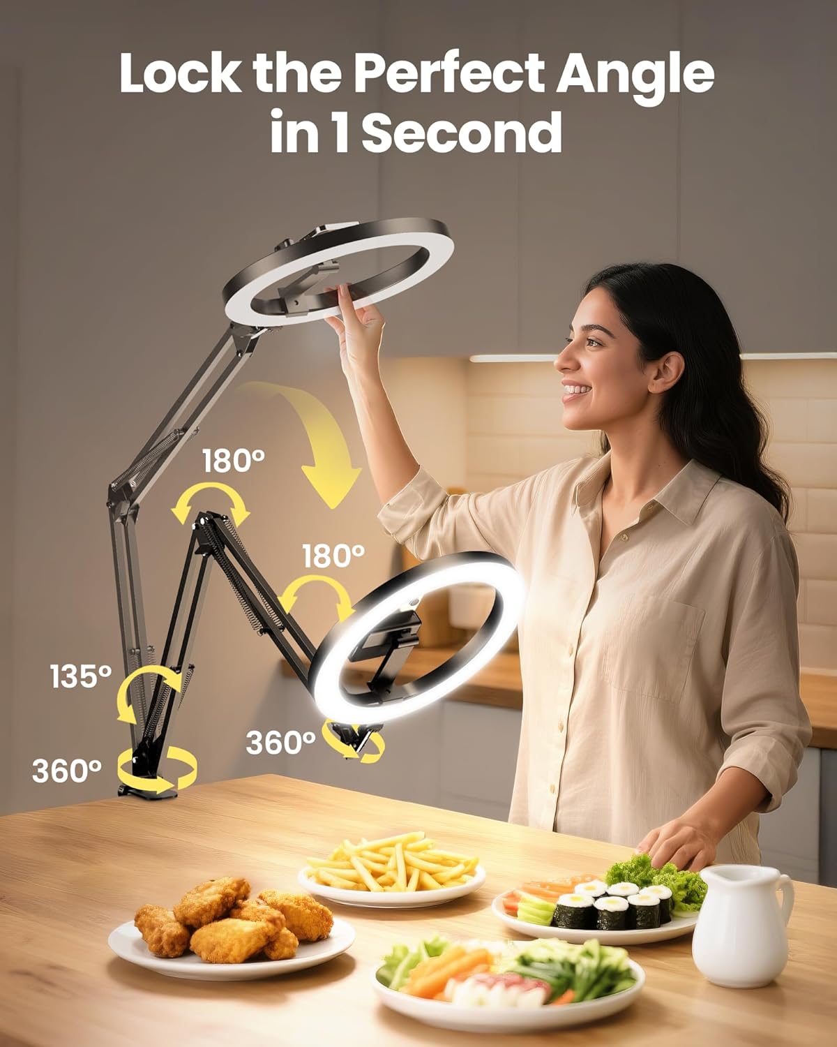 Upgrade Ring Light Overhead Camera Phone Mount for Desk, Evershop 10” Selfie Light with Stand Tripod for iPhone, Light with Phone Holder