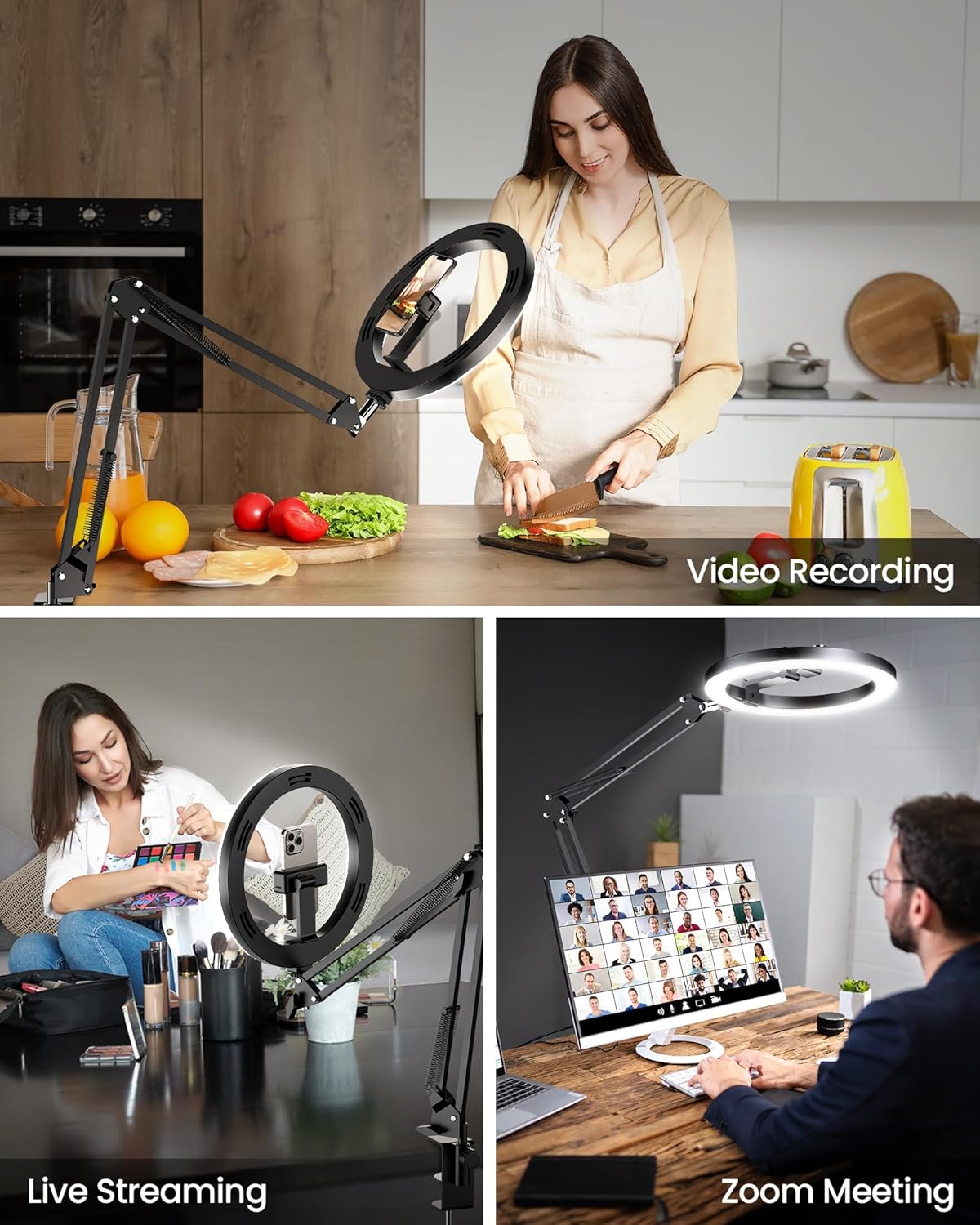 Upgrade Ring Light Overhead Camera Phone Mount for Desk, Evershop 10” Selfie Light with Stand Tripod for iPhone, Light with Phone Holder