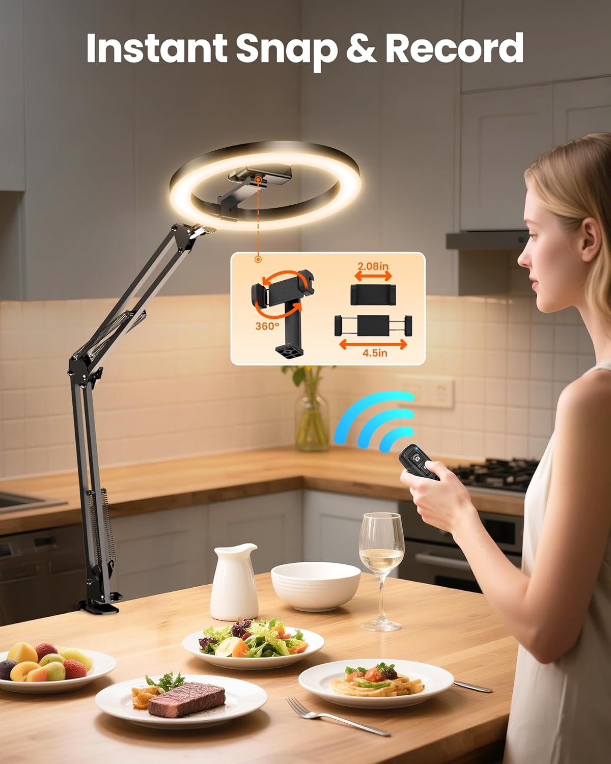 Upgrade Ring Light Overhead Camera Phone Mount for Desk, Evershop 10” Selfie Light with Stand Tripod for iPhone, Light with Phone Holder